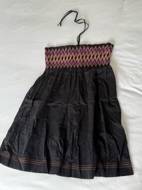 Black Strapless Smocked Sundress with Pink & Yellow Zigzag